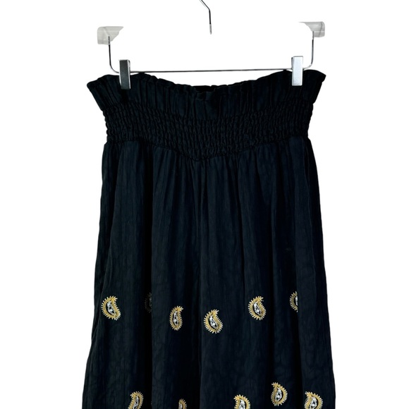 Anthropologie Smocked Wide-Leg High-Rise Embroidered Pants 100% Cotton Women's M - Picture 12 of 16